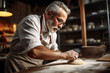 © Song_about_summer - middle aged male baker preparing dough in bakery, created with Generative AI