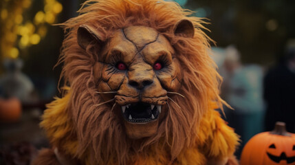 Sticker - Lion wearing a Halloween costume Generative AI 