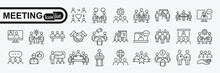 Meeting Line Icon Set. Included Icons As Meeting Room, Team, Teamwork, Presentation, Idea, Brainstorm And More.