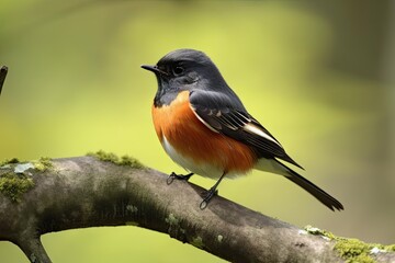 Wall Mural - male redstart bird resting on tree branch, with wings spread, created with generative ai