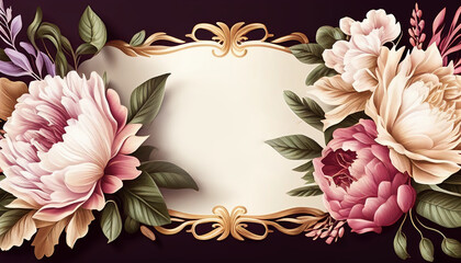 Wall Mural - A floral frame with flowers on it, blooming love beautiful floral wedding invitation banner, Generative AI