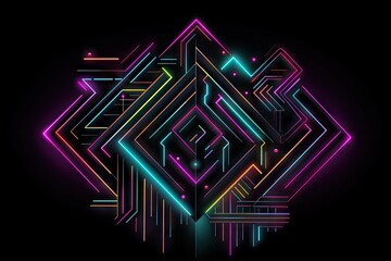 Poster - geometric typography with neon letterforms on black background, created with generative ai