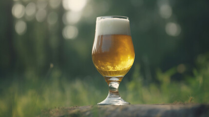 Poster - Glass of beer on a background of nature Generative AI 