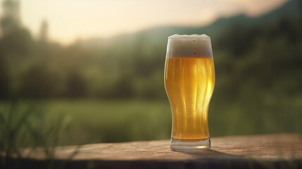 Sticker - Glass of beer on a background of nature Generative AI 