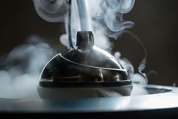 Canvas Print - close-up of a vaporizer, with smoke drifting out of the device, created with generative ai