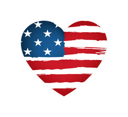 Heart sign with the outlines of the flag of America, a festive design element.