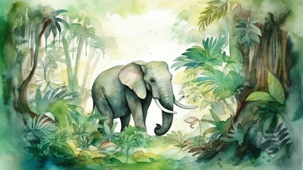 Sticker - A mystical elephant living in a jungle paradise Generative AI 