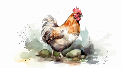 Wall Mural - chicken in its modern house watercolor Generative AI 