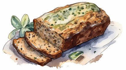 Sticker - Zucchini Bread watercolor Generative AI 