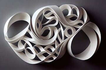 Sticker - paper streamer twisted into intricate and delicate knot, ready to be hung on a wall, created with generative ai