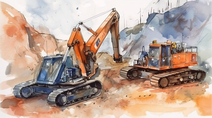 Poster - Robotics in Mining Operations watercolor Generative AI 