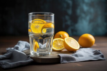 Wall Mural - glass of water with slice of lemon and orange slices, created with generative ai