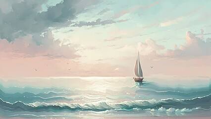 Wall Mural - Serene Ocean Waves: Captivating Seascape with Tranquil Animation