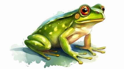 Wall Mural -    A green frog with bulging eyes watercolor Generative AI 