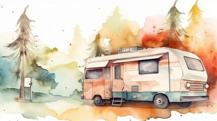 Canvas Print - Background camping truck Wallpaper ornamental Generative AI 