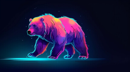 Wall Mural - Bear in a neon retro Cartoon Generative AI 