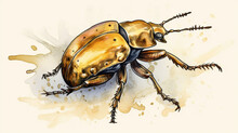 Golden Beetle Looking For A Mate Watercolor Generative AI 