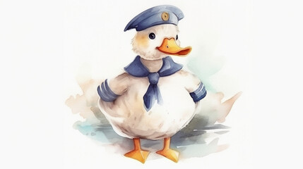 Sticker - Duck dressed as a sailor watercolor Generative AI 