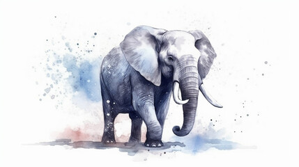 Canvas Print - Elephant in the snow watercolor Generative AI 