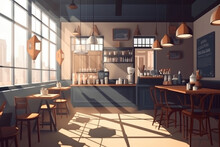Modern Flat Design Coffee Shop Interior. Generative AI