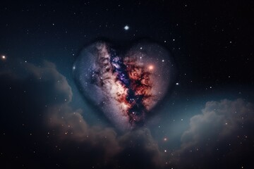 Wall Mural - heart, surrounded by nebula of stars and planets, with view into the vastness of space, created with