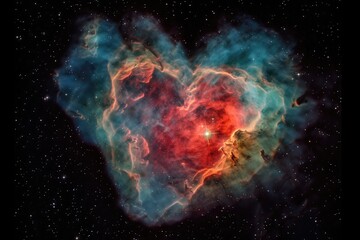 Wall Mural - heart-shaped nebula with vivid colors and delicate features, created with generative ai