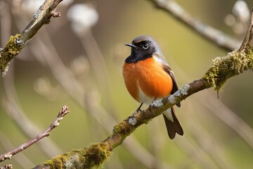 Sticker - male redstart perched on branch, looking out over the landscape, created with generative ai