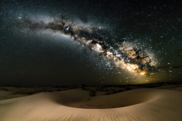 Wall Mural - twinkling stars, with the milky way visible above a sand dune, created with generative ai