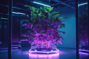 Wall Mural - neon plant growing in futuristic, high-tech laboratory, created with generative ai