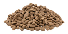 A Slide Of Dry Dog Food On A White Background. Food For Dogs And Cats In Granules