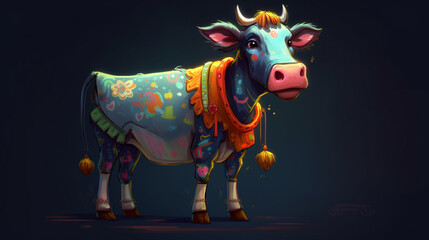 Wall Mural - Cow in a sailors outfit Generative AI 