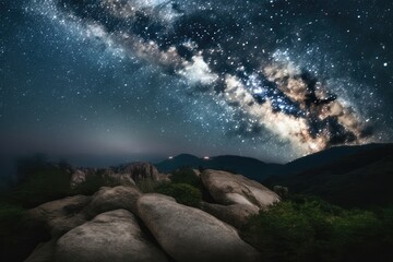 Wall Mural - starry night, with a view of the milky way and its shining stars in the background, created with gen