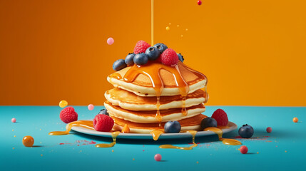 Sticker - Pancake on a colored background Generative AI 