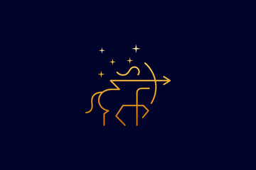 Wall Mural - sagittarius mythology simple line style logo with gold color gradient