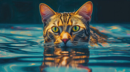 Wall Mural - Cat swimming in a pool Generative AI 