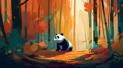 Sticker - Panda bear in a dark forest Generative AI 