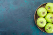 top view green apples fresh mellow ones on dark-blue desk fruit fresh plant tree mellow