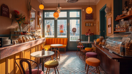 Sticker - In the heart of Paris a charming cafe with cozy seat Generative AI 