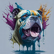 Splash art, a  American bully head, splash style of colorful paint with white background
