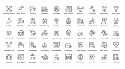 Aufkleber - Cryptography Thin Line Iconset Bitcoin Blockchain Crypto Outline Icon Bundle in Black