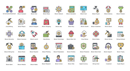 Aufkleber - Cryptography Color Line Iconset Bitcoin Blockchain Crypto Filled Outline Icon Bundle 