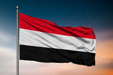 Wall Mural - Waving flag of the Yemen. Pole Flag in the Wind. National mark. Waving Yemen Flag. Yemen Flag Flowing.