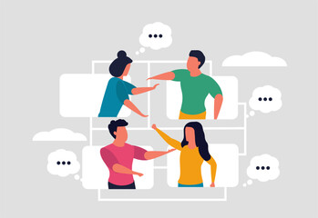 Wall Mural - Online meeting or remote communication of colleagues at work. Internet communication and videoconferencing. Collaboration and collaboration made easy. Vector illustration concept