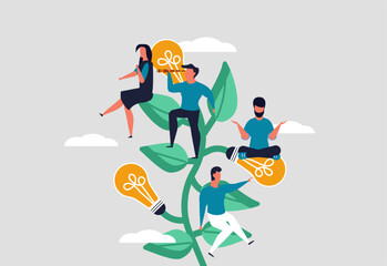 Wall Mural - The value of employees in the company and corporate culture. Employee development and skilled workers. Personnel management, business approach to work. Vector illustration