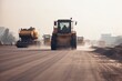Construction site is laying new asphalt pavement, road construction workers and road construction machinery scene. Highway construction site scene, ai generative 
