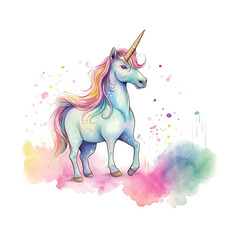 Wall Mural - Watercolor Unicorn png art for sublimation, Generative AI