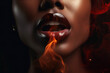 © Jim1786 - lips in flame fire of black woman, passion, love and sex on dark background, generative ai.