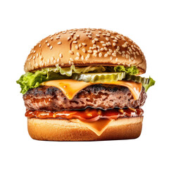 Wall Mural - Beef burger isolated. Illustration AI Generative.