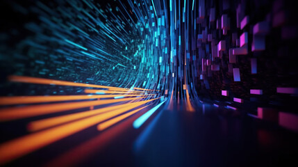 Modern digital abstract 3D background. Can be used in the description of network abilities, technological processes, digital storages, science, education, etc. Copy space. Based on Generative AI
