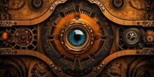 Steampunk Background Made Of Brass With An Eye-looking Feature - Generative AI Art